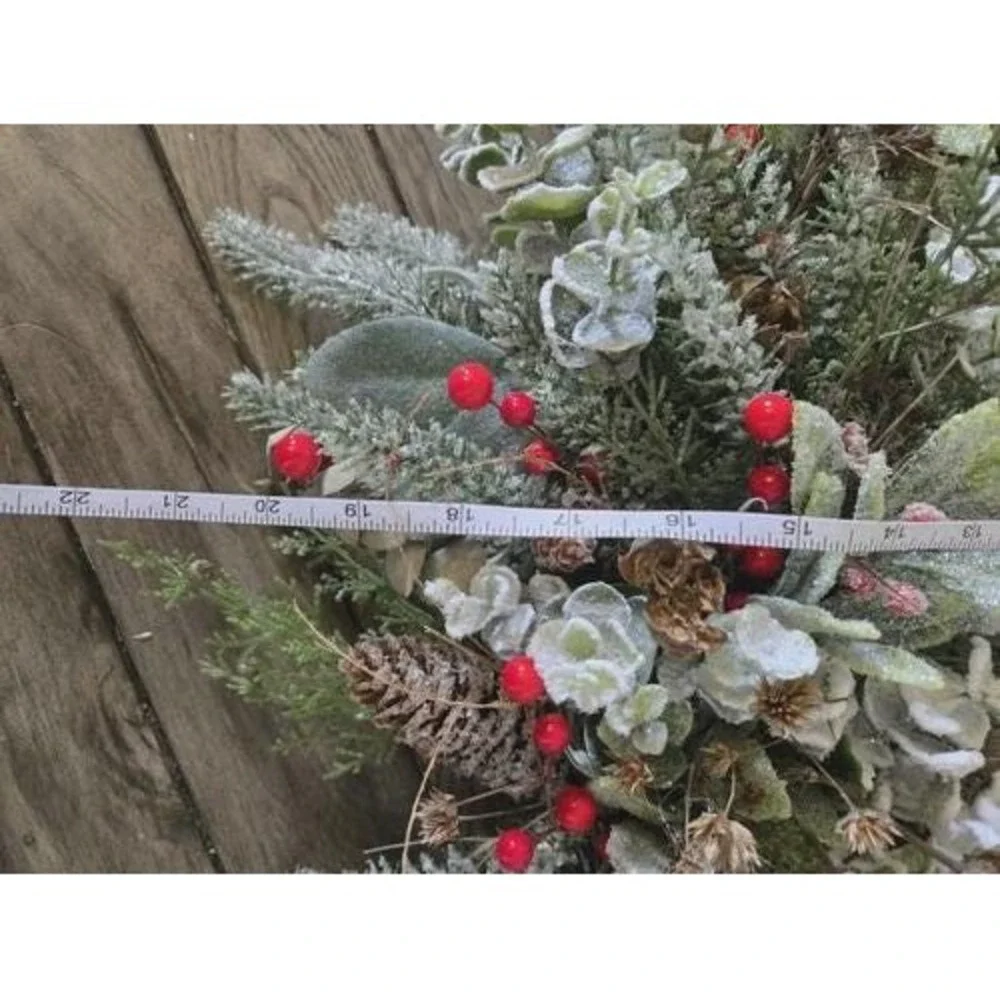 Vintage Bicycle Wheel Christmas Wreath Door Hanger Frosted Glitter Greenery